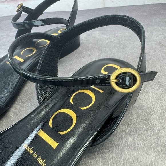 Gucci NIB Horsebit Black Patent Sandals Flats 38.5 - Picture 5 of 12